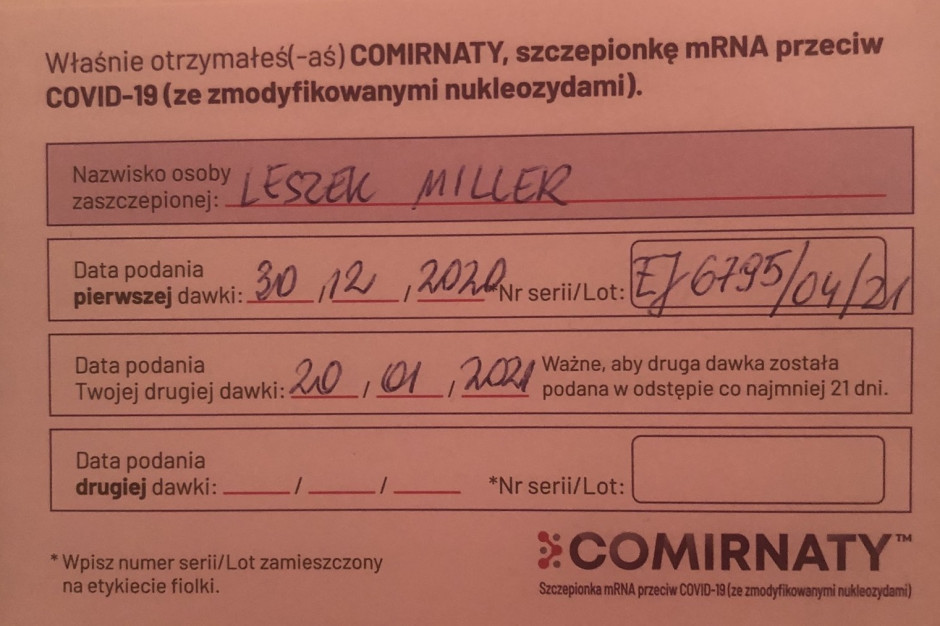 Jak to możliwe ? Leszek Miller zaszczepił się na Covid.